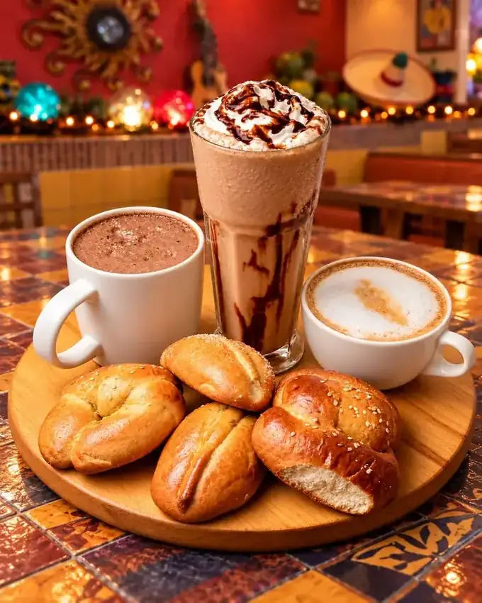 Café, chocolate y pan dulce de La Parrilla Tap